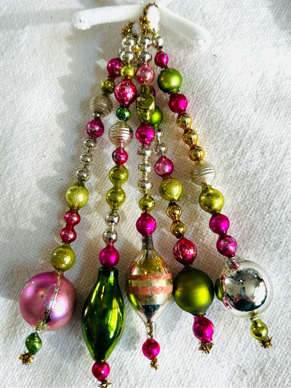 Vintage repurposed mercury glass garland bead icicle holiday Christmas ornaments